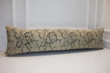 Long Textile Bolster, Soft Botanical Patterned Fabric, Neutral Elongated Home Piece12X48