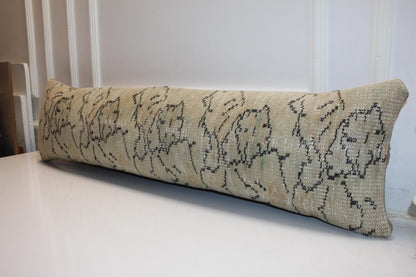 Long Textile Bolster, Soft Botanical Patterned Fabric, Neutral Elongated Home Piece12X48