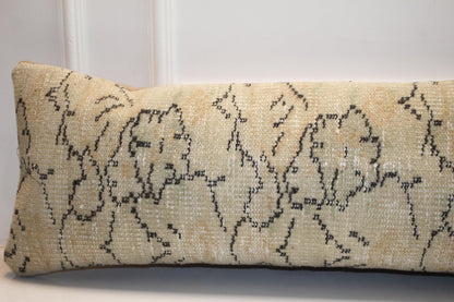 Long Textile Bolster, Soft Botanical Patterned Fabric, Neutral Elongated Home Piece12X48