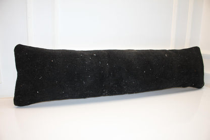 Long Black Textile Form, Matte Woven Surface, Minimal Elongated Soft Object12X48