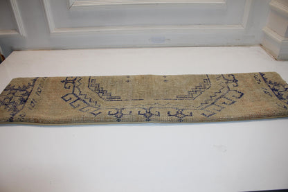 Long Woven Bolster Piece, Subtle Indigo Line Motifs on Sand Base, Horizontal Soft Accent12X48