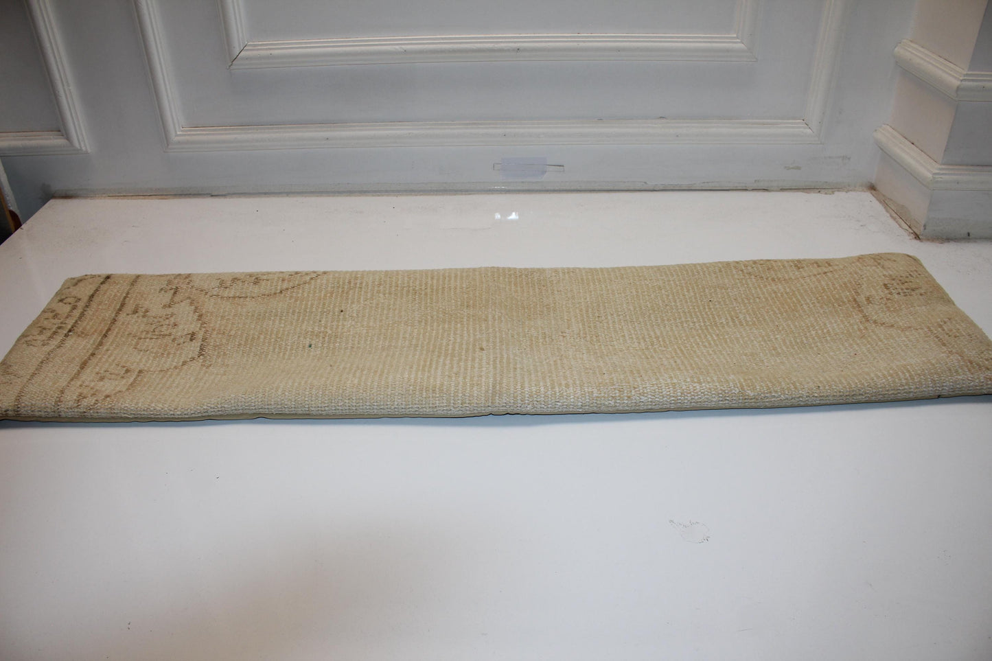 Handmade Kilim Bolster Pillow Cover, Indigo Line, Sand Beige, 12x48
