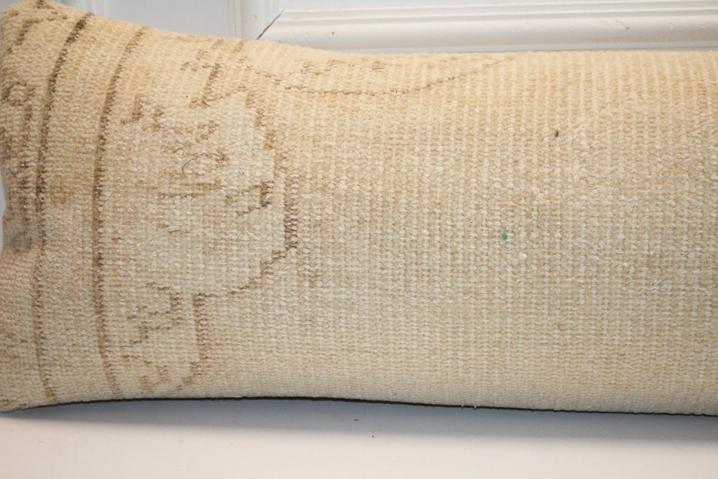 Handmade Kilim Bolster Pillow Cover, Indigo Line, Sand Beige, 12x48