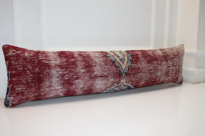 Long Crimson Weave Segment, Central Chevron Mark on Soft Ground, Horizontal Fabric Element 12X48