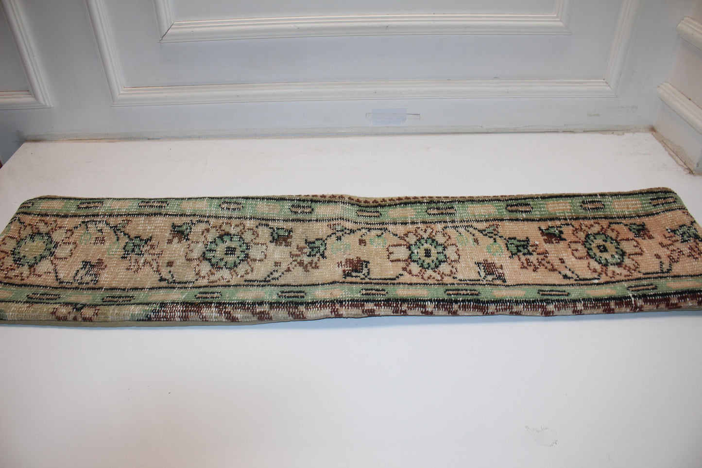 Long Floral Weave Band, Soft Mint Accents on Warm Base, Horizontal Fabric Feature  12X48