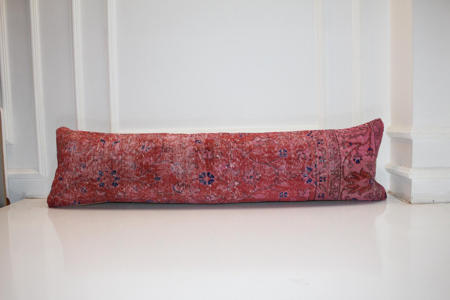 Long Rose-Toned Weave Strip, Scattered Blossom Impressions on Warm Field, Horizontal Fabric Accent 12X48