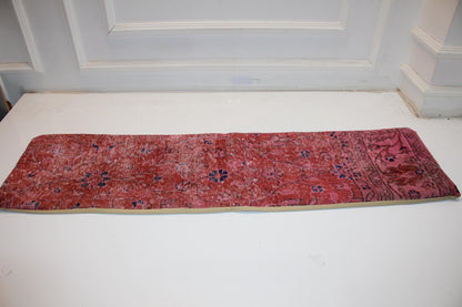 Long Rose-Toned Weave Strip, Scattered Blossom Impressions on Warm Field, Horizontal Fabric Accent 12X48