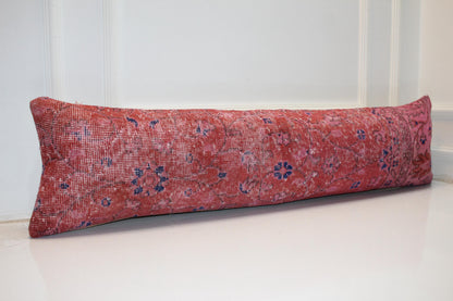 Long Rose-Toned Weave Strip, Scattered Blossom Impressions on Warm Field, Horizontal Fabric Accent 12X48