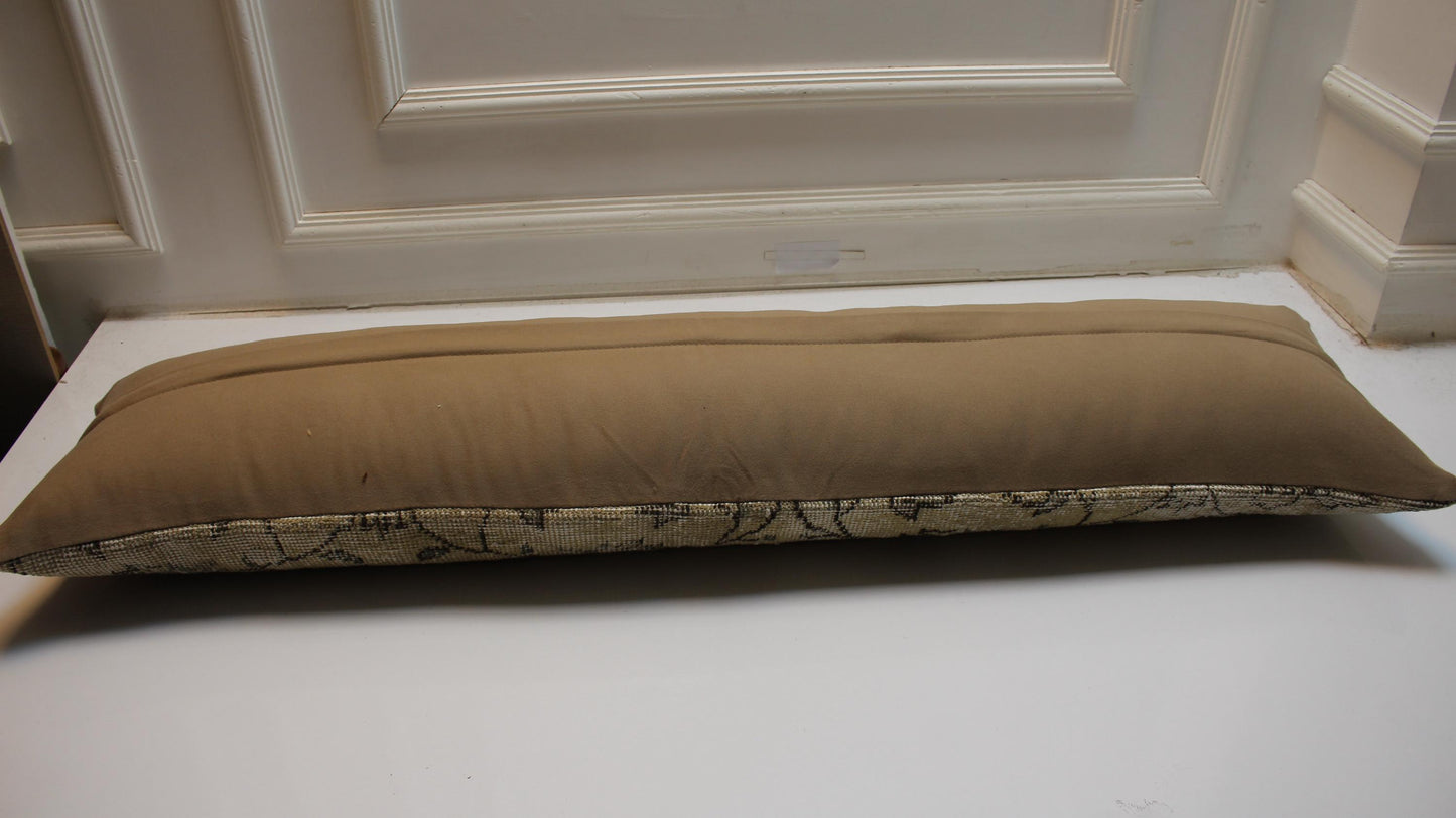 Long Neutral Weave Panel, Soft Botanical Mapping on Pale Base, Horizontal Fabric Detail 12X48