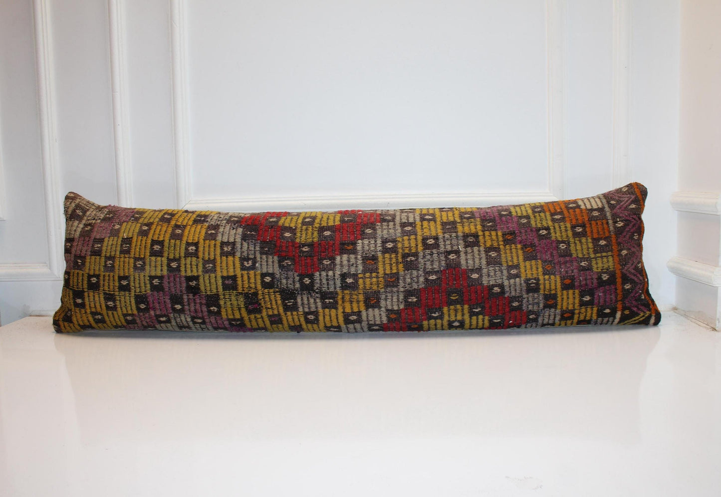 Colorful Geometric Textured Lumbar Cushion, Artistic Modern Seating Decor 12X48