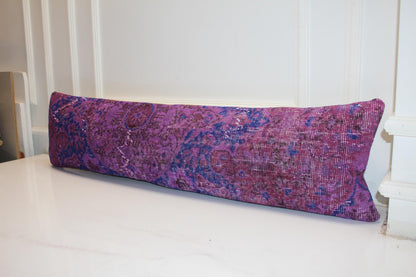 Extra Long Lumbar Cushion, Purple Boho Rug Pillow for Entryway & Farmhouse Decor 12X48