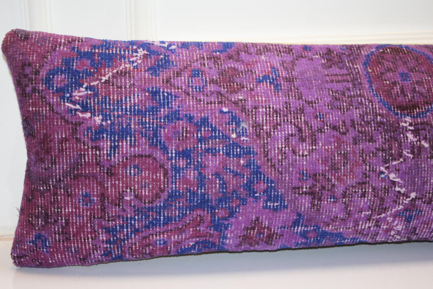 Extra Long Lumbar Cushion, Purple Boho Rug Pillow for Entryway & Farmhouse Decor 12X48
