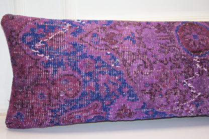 Extra Long Lumbar Cushion, Purple Boho Rug Pillow for Entryway & Farmhouse Decor 12X48