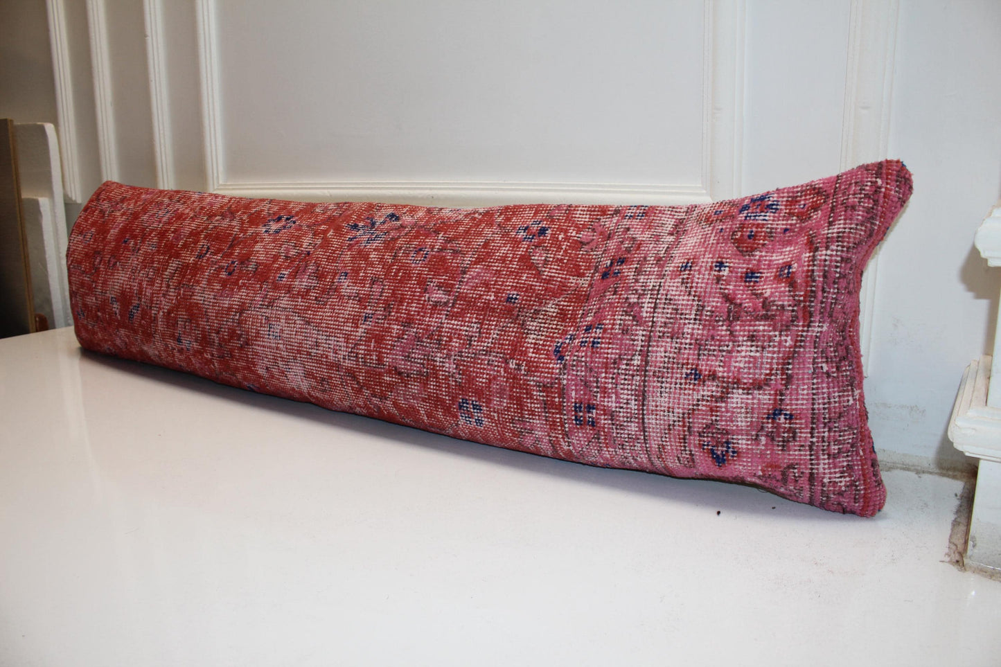 Extra Long Lumbar Cushion, Red Boho Rug Pillow for Entryway, Farmhouse & Rustic Decor 12X48
