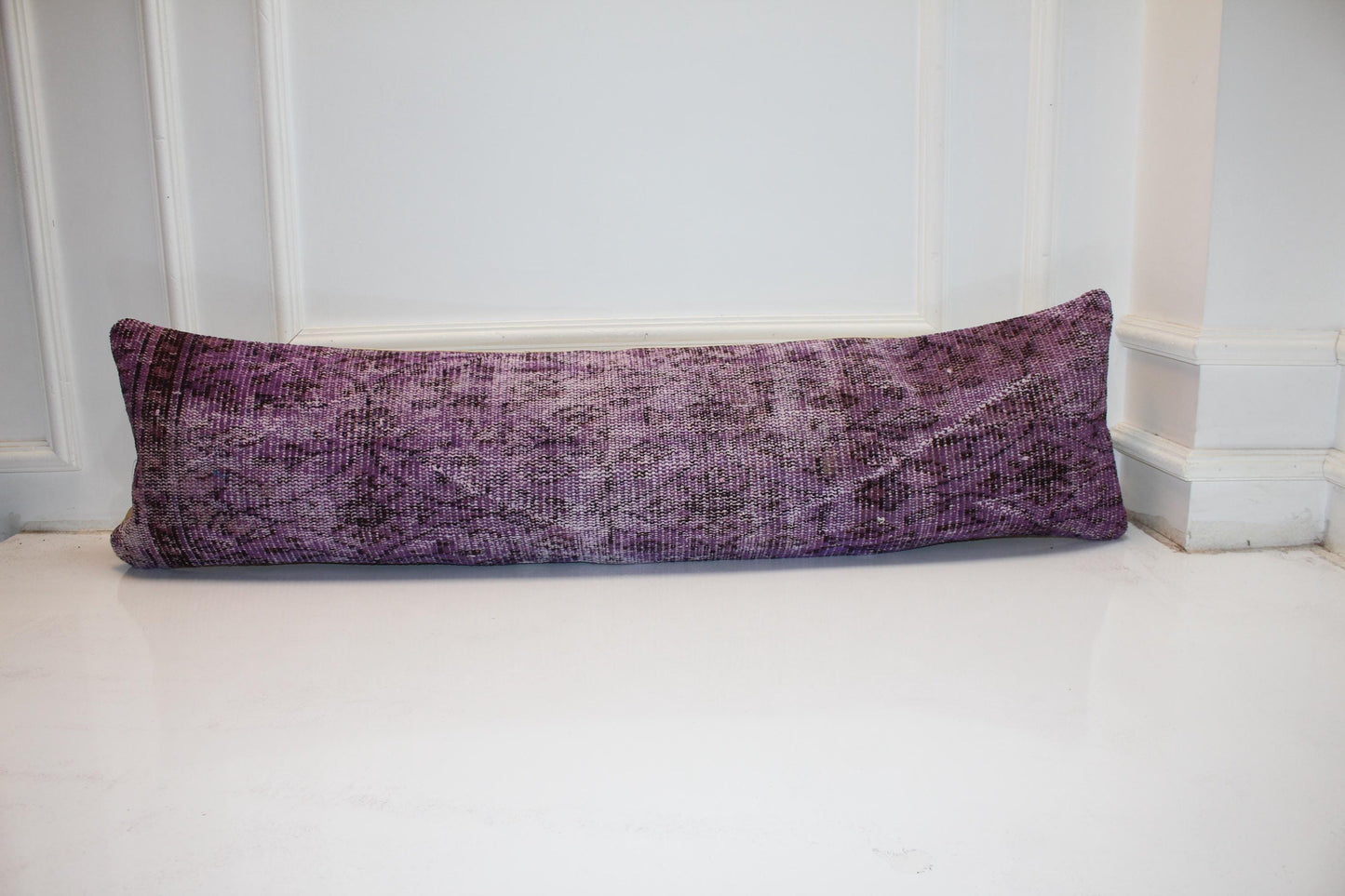 Handmade Purple Kilim Lumbar Pillow Cover, Boho Rug Decor (12x48 inc.)