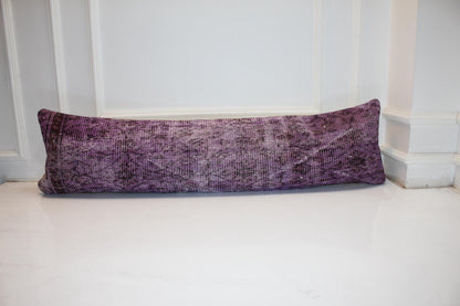 Handmade Purple Kilim Lumbar Pillow Cover, Boho Rug Decor (12x48 inc.)
