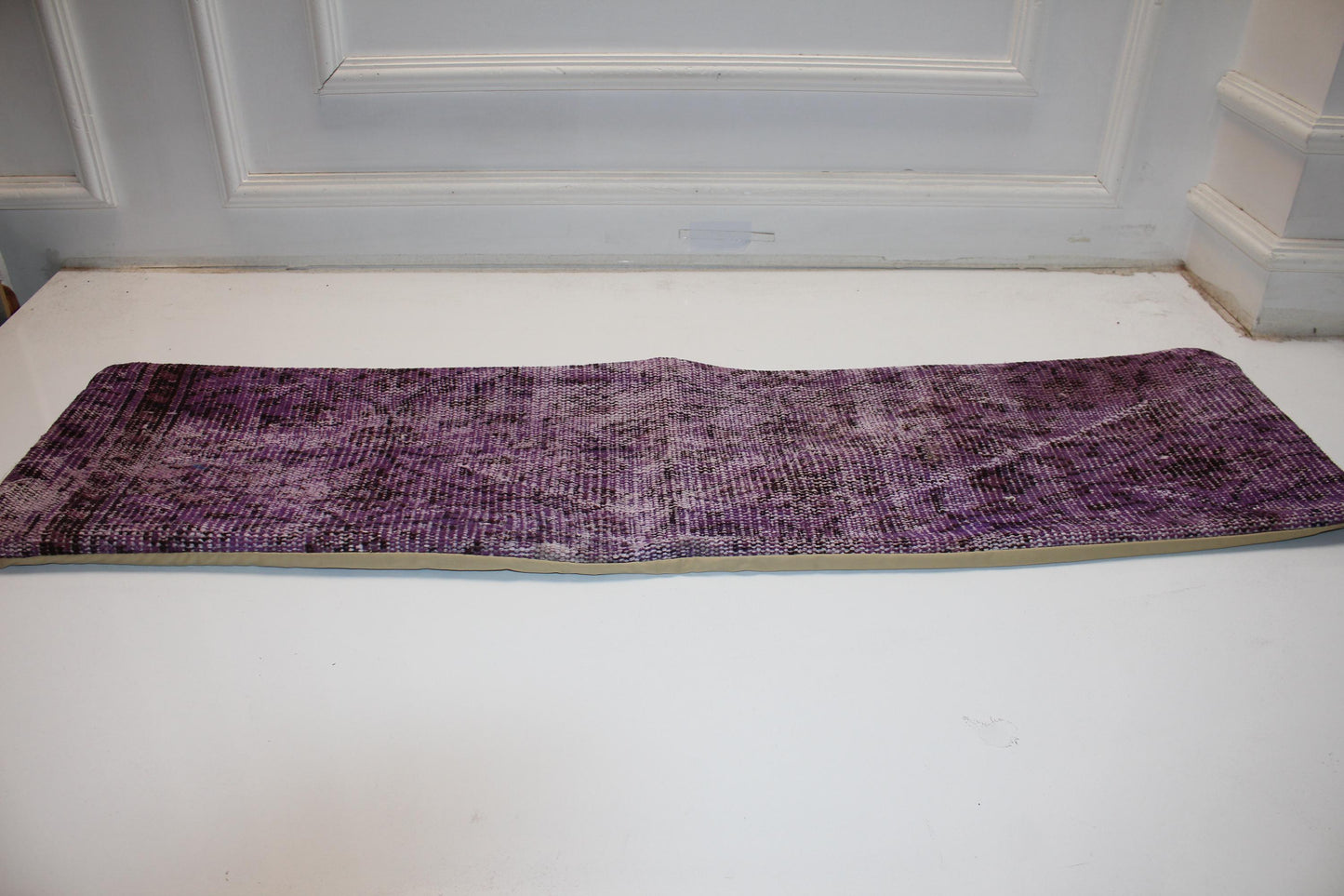 Handmade Purple Kilim Lumbar Pillow Cover, Boho Rug Decor (12x48 inc.)