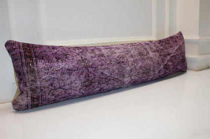 Handmade Purple Kilim Lumbar Pillow Cover, Boho Rug Decor (12x48 inc.)