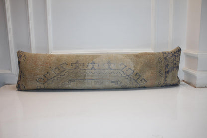 Handmade Kilim Lumbar Pillow Cover, Upcycled Woven Rug, Boho Wabi Sabi Decor (12x48)