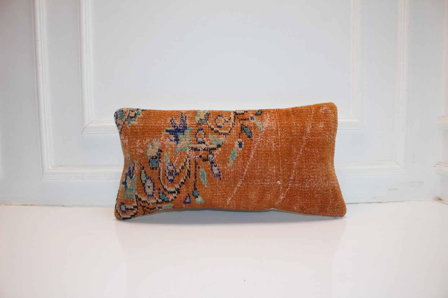 Anatolian Ember Kilim Lumbar Pillow 12x24 Rustic Burnt Orange Bench Cushion