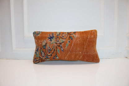 Anatolian Ember Kilim Lumbar Pillow 12x24 Rustic Burnt Orange Bench Cushion
