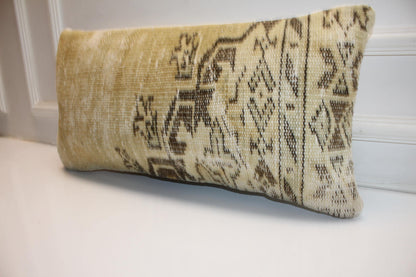 Soft Sand Anatolian Textile Lumbar Pillow 12x24 Neutral Bench Cushion