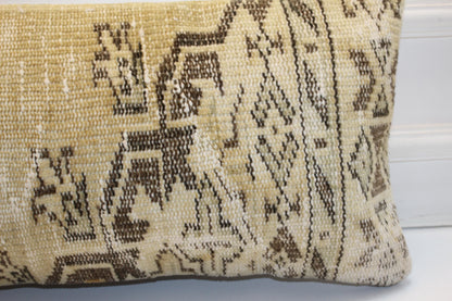 Soft Sand Anatolian Textile Lumbar Pillow 12x24 Neutral Bench Cushion