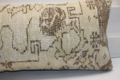 Ivory Heritage Textile Lumbar Pillow 12x24 Subtle Earth Tone Bench Cushion