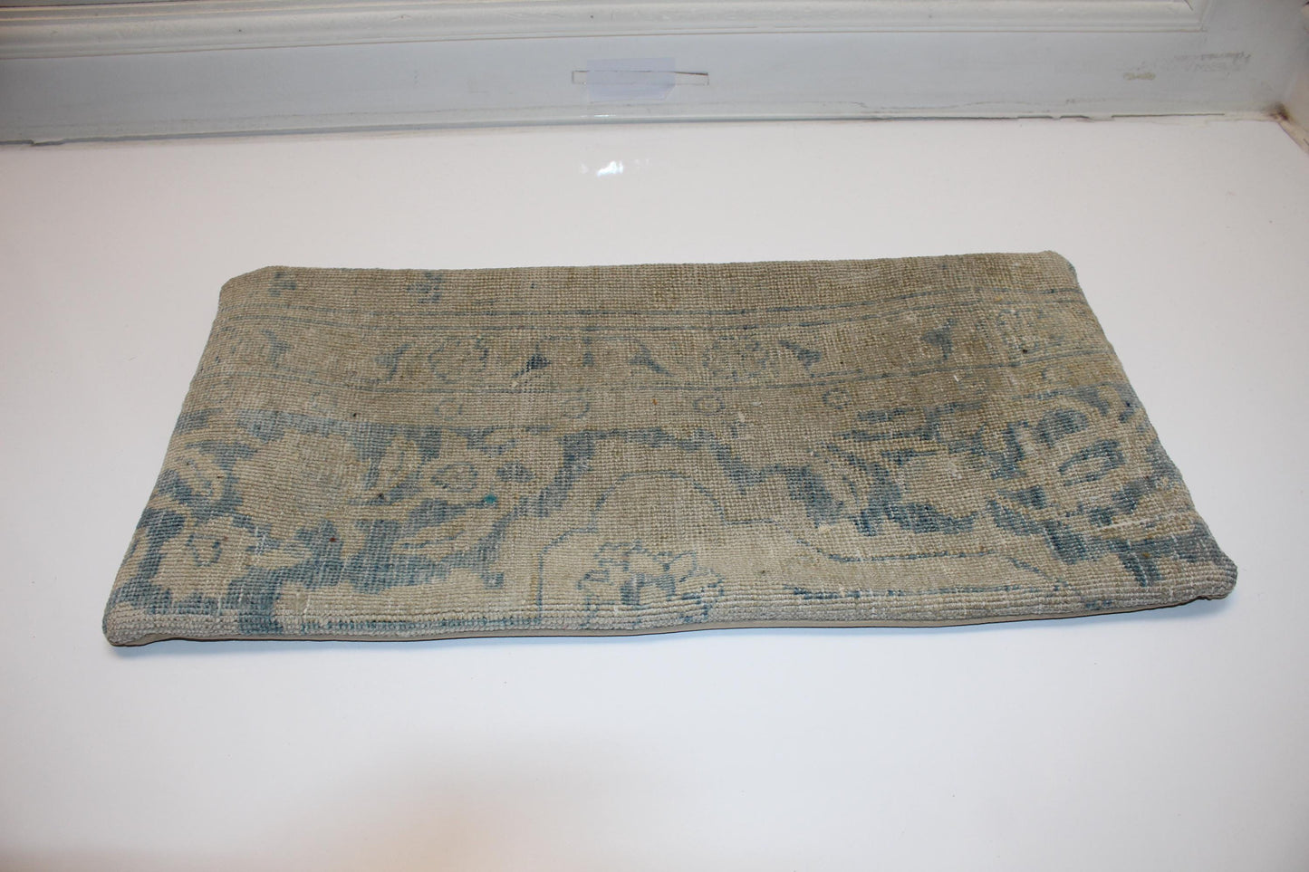 Washed Aqua Anatolian Textile Lumbar Pillow 12x24 Muted Blue Sand Bench Cushion