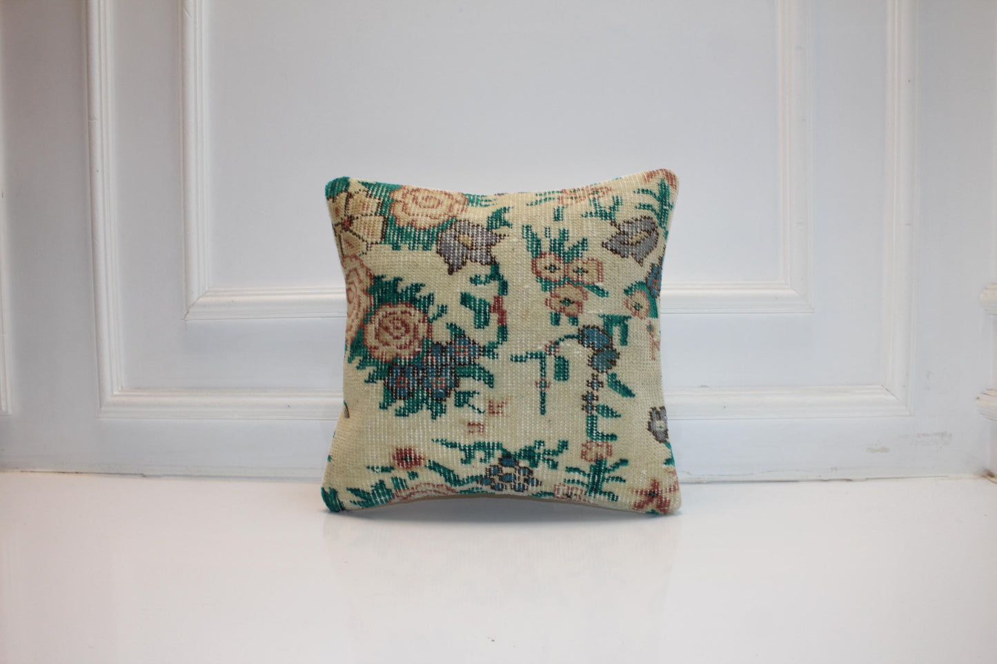 Botanical Garden Anatolian Textile Pillow 16x16 Emerald & Cream Woven Accent Floral Heritage Cushion