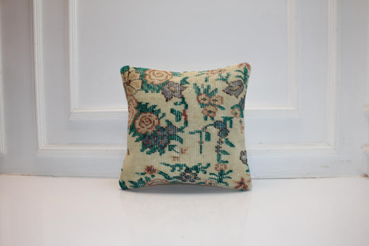 Botanical Garden Anatolian Textile Pillow 16x16 Emerald & Cream Woven Accent Floral Heritage Cushion