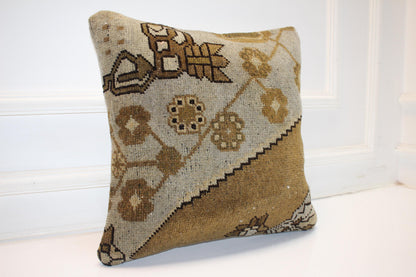 Desert Earth Patchwork Textile Pillow 16x16 Mocha & Sand Woven Accent Graphic Heritage Cushion