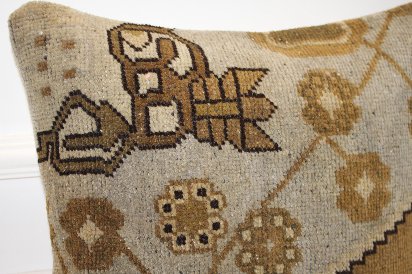 Desert Earth Patchwork Textile Pillow 16x16 Mocha & Sand Woven Accent Graphic Heritage Cushion