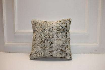 Powder Blue & Stone Woven Textile Pillow 16x16 Subtle Geometric Accent Soft Heritage Cushion