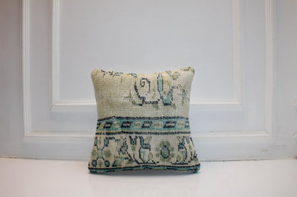 Soft Jade & Cream Woven Textile Pillow 16x16 Subtle Tribal Accent Mint Green Heritage Cushion
