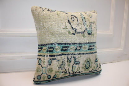 Soft Jade & Cream Woven Textile Pillow 16x16 Subtle Tribal Accent Mint Green Heritage Cushion