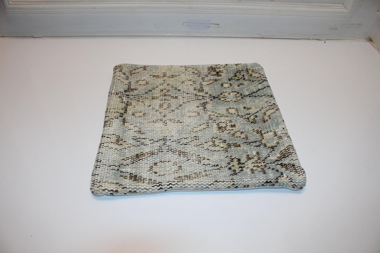 Icy Blue & Stone Heritage Textile Pillow 16x16 Subtle Geometric Woven Accent Refined Neutral Cushion