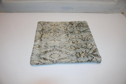 Icy Blue & Stone Heritage Textile Pillow 16x16 Subtle Geometric Woven Accent Refined Neutral Cushion