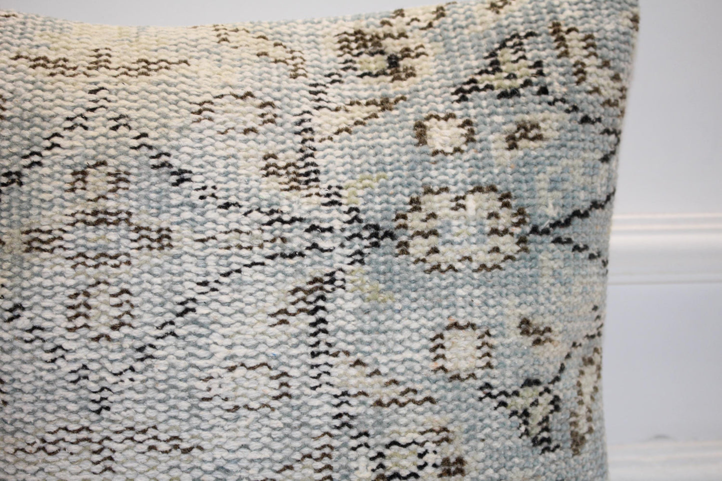Icy Blue & Stone Heritage Textile Pillow 16x16 Subtle Geometric Woven Accent Refined Neutral Cushion