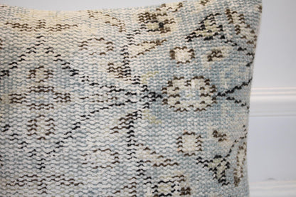 Icy Blue & Stone Heritage Textile Pillow 16x16 Subtle Geometric Woven Accent Refined Neutral Cushion