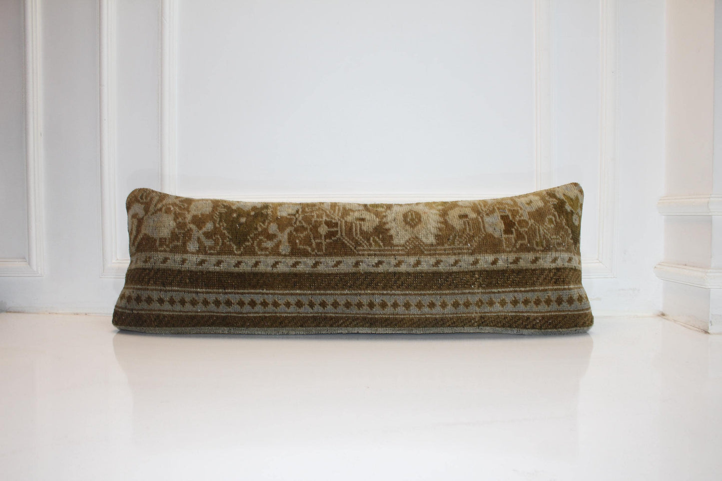 Earth Banded Heritage Textile Lumbar Pillow 12x36 Mocha & Sand Woven Accent Long Bench Cushion