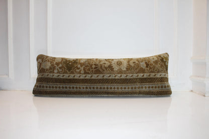 Earth Banded Heritage Textile Lumbar Pillow 12x36 Mocha & Sand Woven Accent Long Bench Cushion