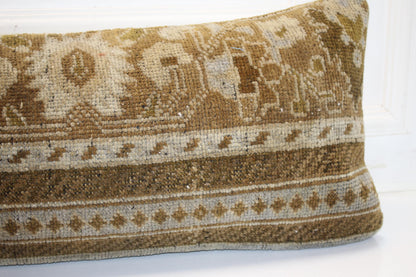 Earth Banded Heritage Textile Lumbar Pillow 12x36 Mocha & Sand Woven Accent Long Bench Cushion