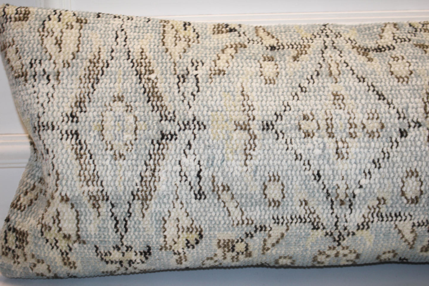 Soft Desert Geometric Textile Lumbar Pillow 12x36 Cream & Taupe Woven Accent Long Bench Cushion