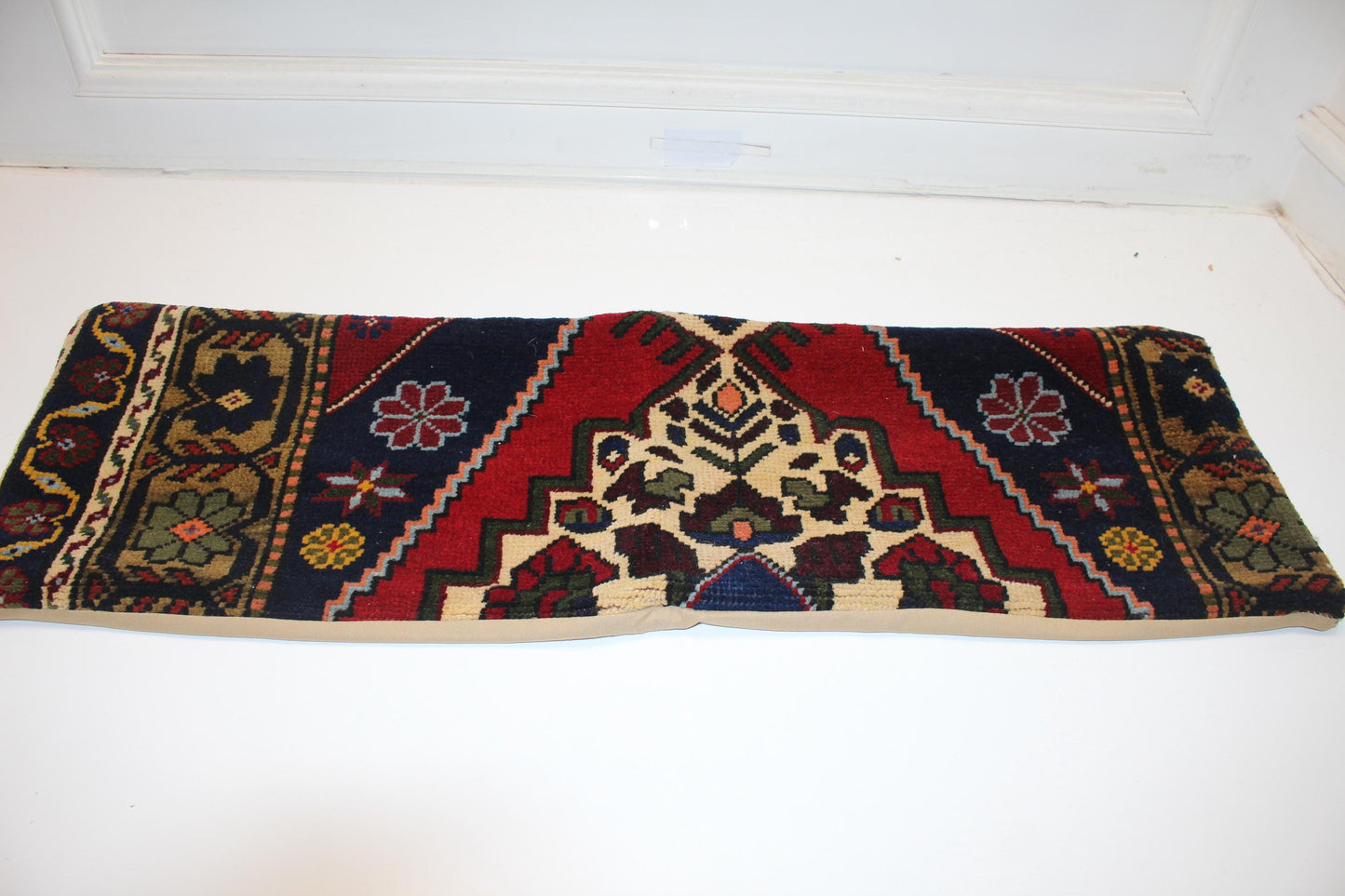 Royal Crimson & Midnight Nomad Textile Lumbar Pillow 12x36 Graphic Heritage Woven Long Bench Cushion