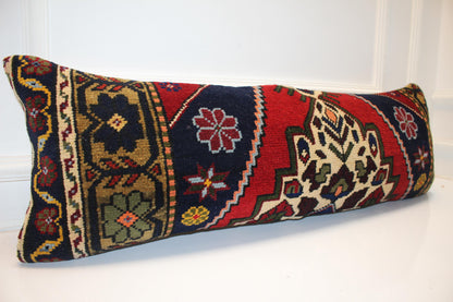 Royal Crimson & Midnight Nomad Textile Lumbar Pillow 12x36 Graphic Heritage Woven Long Bench Cushion