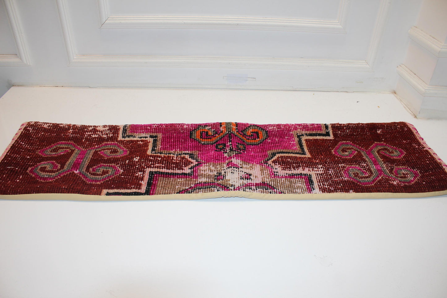 Fuchsia & Wine Tribal Textile Lumbar Pillow 12x48 Graphic Bohemian Woven Statement Long Bench Cushion