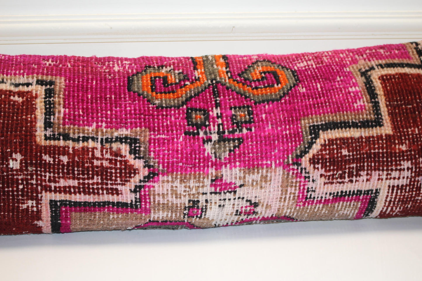 Fuchsia & Wine Tribal Textile Lumbar Pillow 12x48 Graphic Bohemian Woven Statement Long Bench Cushion