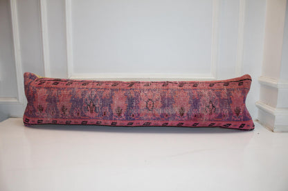 Sunset Pink & Lavender Ikat Textile Lumbar Pillow 12x36 Woven Boho Long Bench Cushion