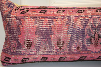 Sunset Pink & Lavender Ikat Textile Lumbar Pillow 12x36 Woven Boho Long Bench Cushion